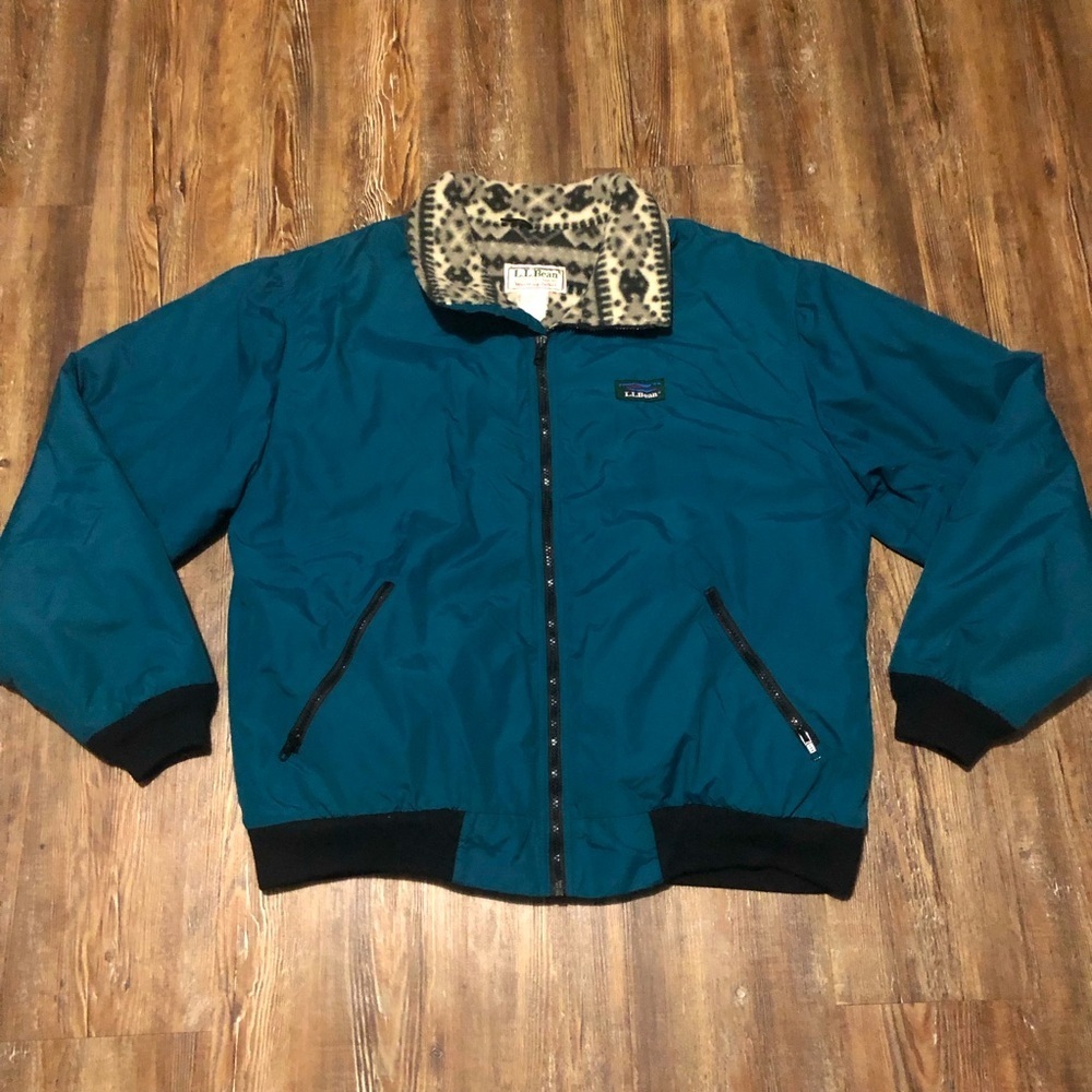 L.L. Bean Teal Jacket with Leopard Print Collar